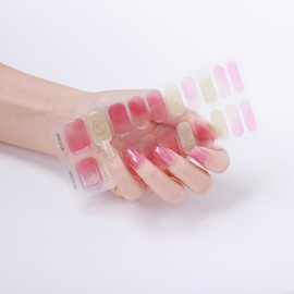 Pink Gel Nail Stickers UV Nail Stickers Self-Adhesive Nail Strips Waterproof Glossy Semi Cured Gel Nail Strips Nail Full Wraps Polish Stickers Decal for Women Girls Manicure 20Pcs