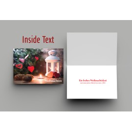 Burg Street Creations German Christmas Card - Frohe Weihnachten (Lantern with heart-shaped decorations)