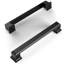 Amerdeco 6 Pack Matte Black Cabinet Hardware - 5 Inch(128mm) Hole Center Kitchen Handles for Bathroom & Dresser Pulls ZH0001