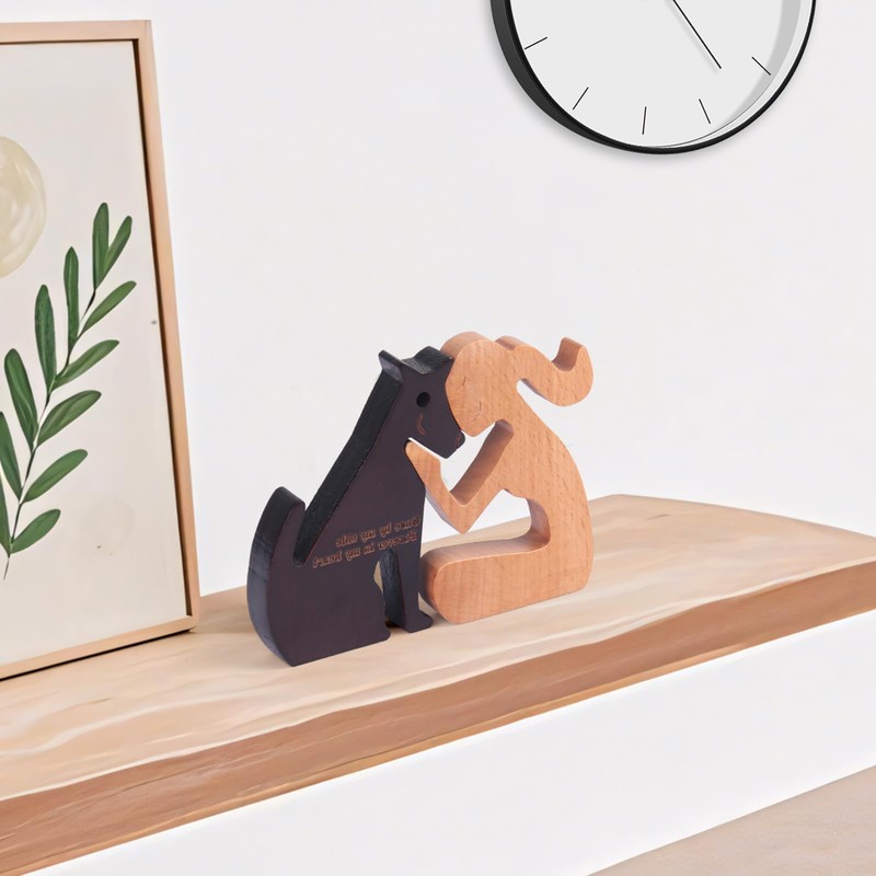 Aphromirel Man and Dog Wooden Statue Dog Figurines Wooden Statue