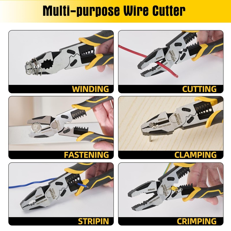 Fancytool Linesman Pliers Wire Stripper Crimper Cutter Combination Tool, 9"