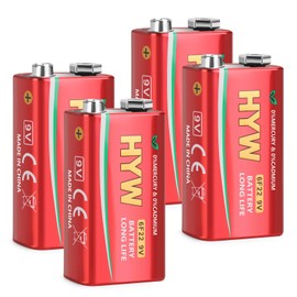 Fitinoch 4 Pack 9 Volt Alkaline Batteries, Long-Lasting 9V Battery for Smoke Detector, Guitar Pedals