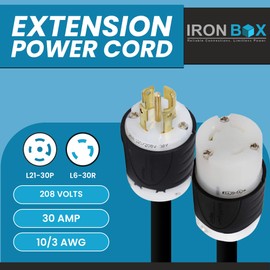 IronBox Electric - Heavy-Duty L21-30P to L6-30R Connector Plug Adapter - 10/3 AWG - 30 Amps and 208V Rated - Reliable Power Solution for Generators, Transfer Switches, and Industrial Equipment(1 foot)