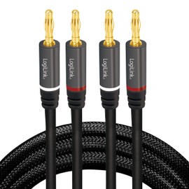 LogiLink CA1211 Speaker Cable 2x 2 Banana Plugs with Gold-Plated Contacts, Colour Coding and Nylon Outer Braid, 5 m