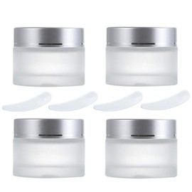 Cream Jar 50 ml, Pack of 4 Cream Jars Empty Frosted Glass Jar with Silver Lid Container Glass Container Jar for Cosmetics Creams Lotions Essential Oils Powder, Practical for Travel and Home, 1