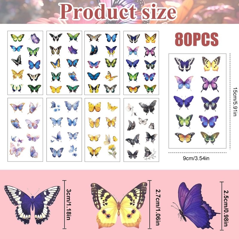 Bike Stickers,80 Pcs Butterfly Bike Frame Stickers Colourful Bicycle Decorative
