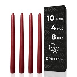 CANDWAX Burgundy 10 inch Taper Candles Pack of 4 - Unscented Dripless Burgundy Candlesticks - Perfect as Christmas Decorations and Home Decor for Dinner Table Centerpieces - Christmas Taper Candles