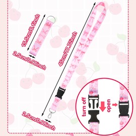 Fainne 10 Pieces Pink Bow Lanyards Bulk Cute Cherry Lanyards for Keys ID Badges Holder Students Kids Girls Hanging Fun Cool Neck Wrist Keychain Name Tag