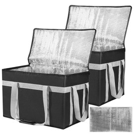 CIFMORE 2 Pack Insulated Food Delivery Bag with Removable Hard Bottom, XXXL Reusable Insulated Grocery Bag for Hot and Cold Food, Catering Cooler for Doordash,Warmers, Parties (Black)