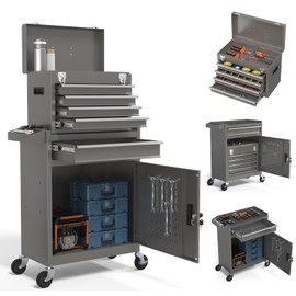 CMFYDAILY 5-Drawers Tool Chest, 2-in-1 Mechanic Rolling Tool Box Removable Lockable Tool Storage Cabinet, Metal Tool Cart with Drawers and Wheels for Garage, Workshop