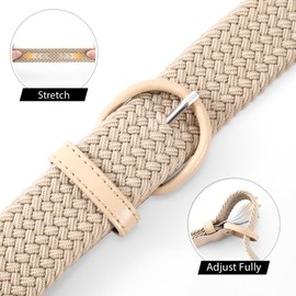 JASGOOD Women Braided Woven Elastic Stretch Belt Leather Covered Buckle Canvas Belt for Jeans Pants