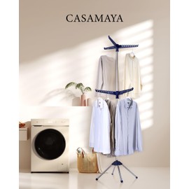 CASAMAYA Clothes Drying Rack Foldable, 74.8 inch 2 Tier Laundry Drying Rack with Rotating Clothes Rail for 54 Pieces of Clothes, Space Saving, Indoor, Stainless Steel, Blue and Silver CDR002Q01