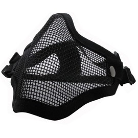 XSAJU Airsoft Face Mask Half Mesh Mask Metal Mesh Face Guard Double Band (Black (Double Band))