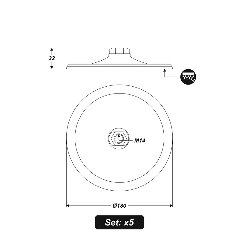 5 x M14 Velcro Sanding Disc, 180 mm, Backing Pad,