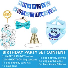 Dog Birthday Party Supplies with Dog Birthday Bandana, Dog Birthday Boy Hat,Scarf, Birthday Banner, Balloons and Bow Tie for Dog Birthday Party Decorations