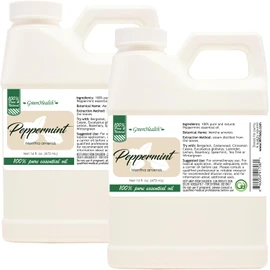 GreenHealth Peppermint Essential Oil – 2 Pack (16 fl oz Each) – 100% Pure & Uncut – White Plastic Jugs – Bulk Essential Oil for Diffusers, DIY, Cleaning