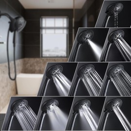 Shower Head with Handheld High Pressure: 2-IN-1 Shower Head with 7.2" Rainfall Shower & Handheld Shower Head with Hose Black, Shower Trim Systems