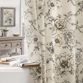 NDDYCU Farmhouse Floral Vintage Shower Curtain, Black Linen Pattern Shower Curtains for Bathroom, Tan Taupe,72x72