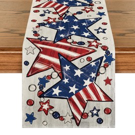 Artoid Mode Silver America Beads Stars Patriotic 4th of July Table Runner, Seasonal Kitchen Dining Table Decoration for Home Party Decor 13x72 Inch