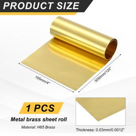 uxcell Brass Sheet Roll, 120" x 4" x 0.0012" Metal Flashing Brass Foil Roll for Crafting, Electrical DIY Projects Repairs, Gold