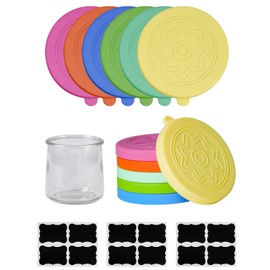 TERESRY 12 Pack Silicone Oui Yogurt Jar Lids with 12 Labels, Food-Grade Lids for 5Oz Oui Yogurt Jars, Reusable Silicone Canning Covers Perfect for Oui Yogurt Bottle(Jar not Includ)