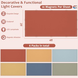 QOUBAI 6pcs Fluorescent Light Covers, 4 x 2 Feet Magnetic Light Cover Groovy Fluorescent Lights Shade Panel Retro Boho Ceiling Lights Filters for Office Classroom Home Drop Ceiling