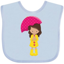 inktastic Latina Girl, Cute, Girl in Raincoat, Umbrella Baby Bib Light Blue 460b6