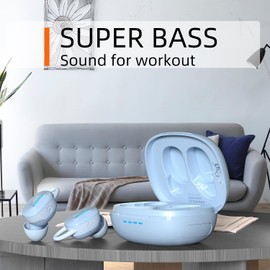 CALCINI - Auriculares inalámbricos con Bluetooth 5.3 con funda de carga, control táctil impermeable IPX8, sonido estéreo de graves profundos TWS, micrófono para dormir, deportes, entrenamiento, correr, juegos