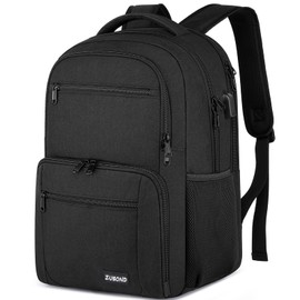ZUBOND Backpack for Men and Women, Backpacks for School Teen Boys, Business Travel Water Resistant Sturdy 15.6 Inch Laptops Back Pack with USB Charging Port, College School Computer Bag Gift, Black