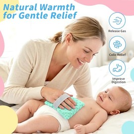 Almohadilla térmica de gases y cólicos para bebés, calentador de barriga de linaza para microondas con funda extraíble lavable, alivio natural del vie