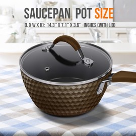 NutriChef Durable Sauce Pot with Lid - Non-stick High-Qualified Kitchen Cookware with See-Through Tempered Glass Lids, 1.7 Quarts, Works with Model: NCCW11DS), One size, Coffee PRTNCCW11COFSP