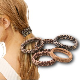 KAMIHO Hair Rubber Non-marking Leopard Pattern Midome Stylish Hair Accessory for Adults (Pack of 5)