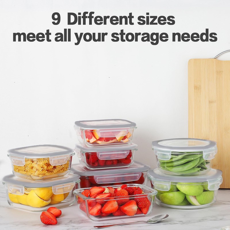 HOMBERKING 24pc Glass Food Storage Containers with Lids, Glass Meal