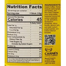 Carnes Sweet Honey Mocha Instant Coffee Sticks, 20 Sticks (8.4 Ounce, Medium-Dark Roast, Gluten Free)