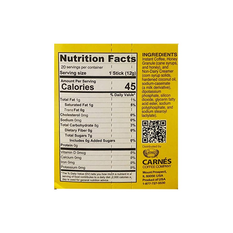 Carnes Sweet Honey Mocha Instant Coffee Sticks, 20 Sticks (8.4