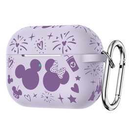 Girovo Compatible with Airpods Pro 2nd/1st Generation Case Cover with Keychain, Women Soft Silicone Two-Tone Cute Cartoon Engraved Convenience Protective Case, Front LED Visible Light Purple/Lavender