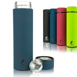 Tea Bottle with Strainer to Go, 400 ml: High-Quality Stainless Steel Drinking Bottle/Teapot/Tea Bottle with Strainer for Tea, 100% Leak-Proof, Tea Bottle to Go, 12 Hours Warm / 24 Hours Cold (Petrol