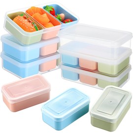 SiliFine 6 Set Snack Containers with 3 Removable Compartments Reusable Snack Box with Lids Stackable Meal Prep Containers for Fridge Charcuterie Candy Nuts Spice, Microwave Dishwasher Safe