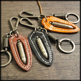 White Fang AZ171 Keychain, Keyring, Leather, Bullet, Cool, Retro Charm, Men's, Women's,, Black