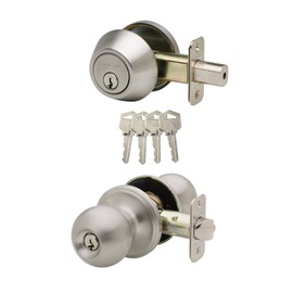 Copper Creek BKDB141SS Ball Door Knob Keyed Alike with Deadbolt Combination, Satin Stainless