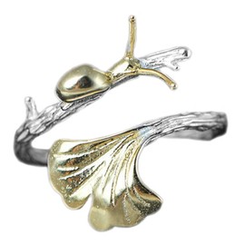 Helen de Lete Snail On Ginkgo Leaf 925 Sterling Silver Open Ring For Women