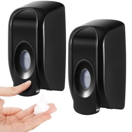 Hushee 2 Pcs Manual Foam Soap Dispensers, 1000ml (35oz), Commercial Refillable Foaming Soap Dispenser Adhesive Hand Sanitizer Soap Dispenser Wall Mounted for Bathroom Support (Black)