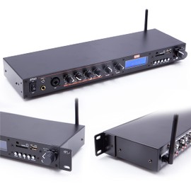 EMB Rack Mount Studio Pre-Amplifier - Audio Receiver System w/Digital LCD Display Bluetooth FM Radio Recording Mode Remote Control USB Flash or SD Card Reader Input and Output Jack - EPS65