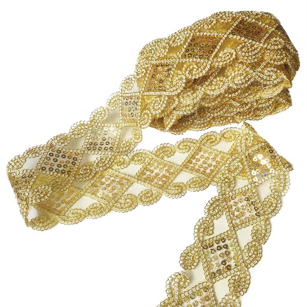 JSJSYO 10 Yards Beaded Lace Trim Sequin Mesh Ribbon for