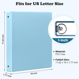 1-inch 2-inch 3-Ring-Binder with Pockets, Basic Binders 1'' 2'' View Round Binders Holds 200/450 Sheets US Letter Size 8.5'' x 11'' - Bundle Packs for Back to School (Pastel 6 Colors - 1 '')