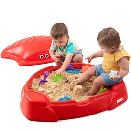 Simplay3 Coastal Crab Fully Assembled Sandbox for Kids, Toddler Outdoor Sand Box with Lid for Playground, Backyard, Ages 1.5 to 5 Years, Made in USA, Red