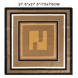 GERINLY Silk Cravat Scarves for Men, Plaid Neckerchief Male, Dress Bandanas Grid Head Scarf Travel (Brown)