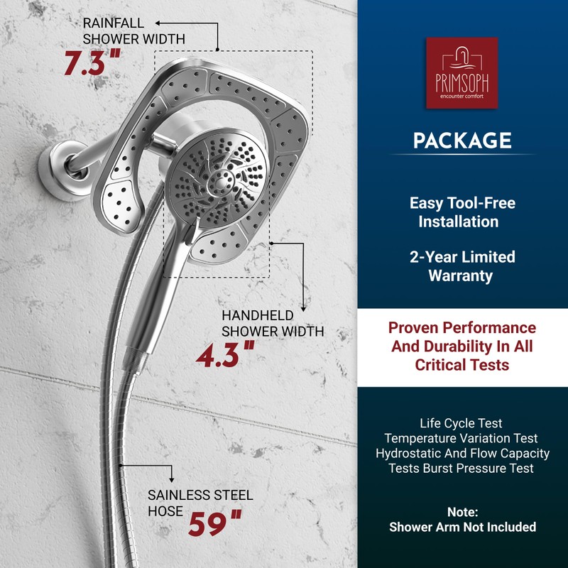 PRIMSOPH Shower Head Handheld Spray Combo 10 Mode Spray Settings