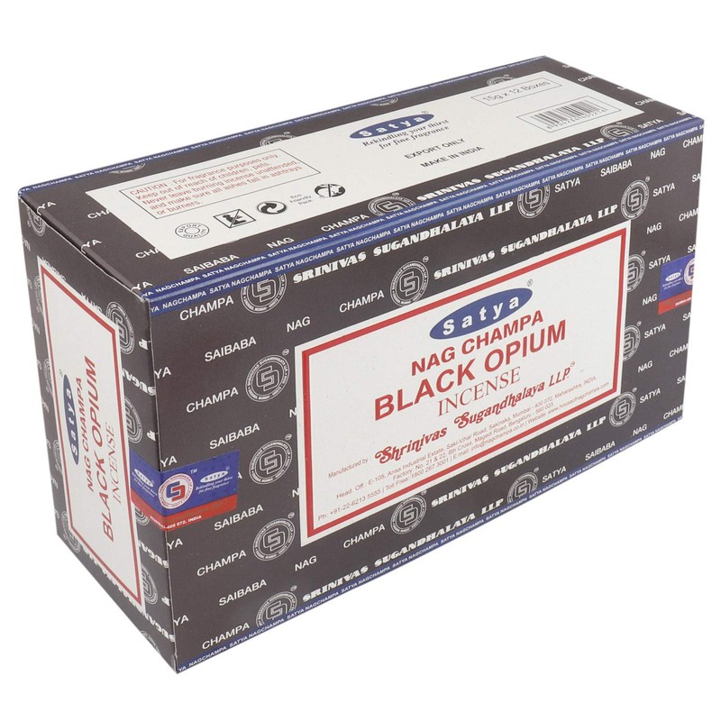 Satya 01347 Black Opium Incense Sticks, 12 Packs x 15g,