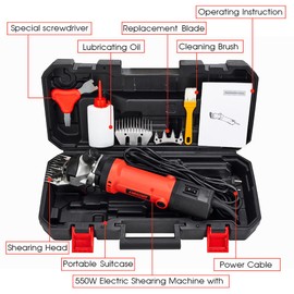 AMYWMS Sheep Shears Electric 550W - Upgraded Professional Sheep Clippers Two Blades, 6 Speed Heavy Duty Livestock Haircut for Grooming Sheep Goats Large Dog Thick Coats Animals No Lubricant(Red)